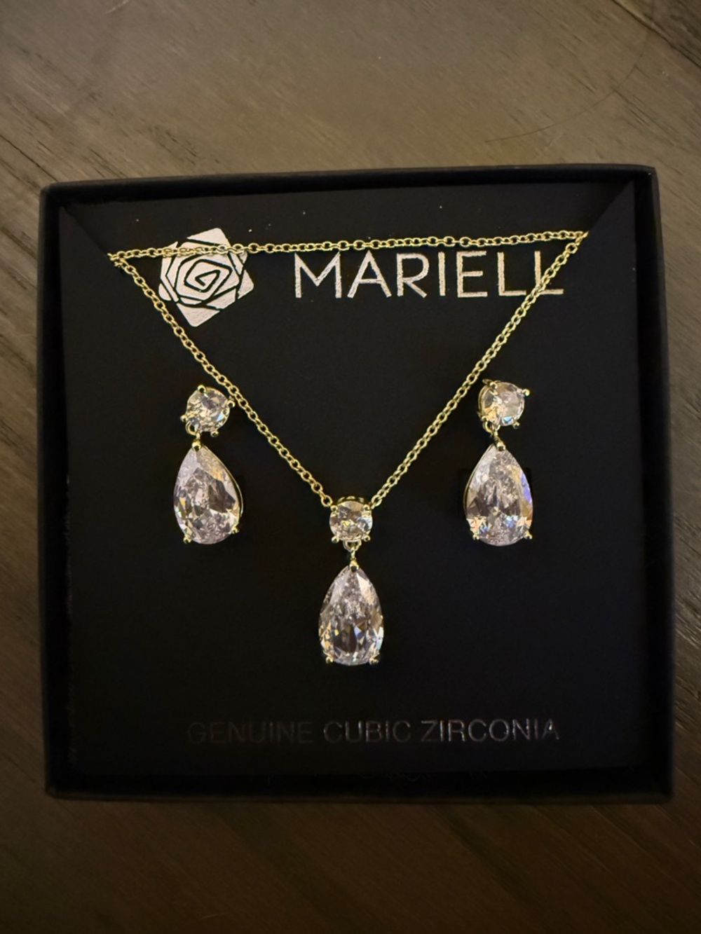 Marielle Gold Teardrop Cubic Zirconia Necklace & Earring Set